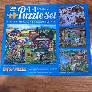 Bits & Pieces FUN ON THE FARM 4 In 1 Puzzle Set 500 Pcs Each Sandy Rusinko